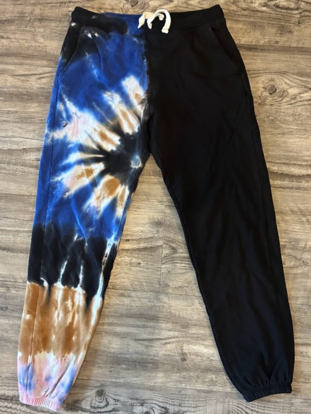 Electric & Rose Split Tie Dye Fleece Joggers XS Black Blue Modal Sweatpants